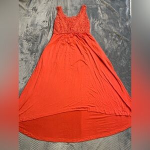 Soma Crochet Lace Trim Hi Low Dress Flame Small